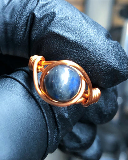 Labradorite 8mm Ring - Copper Petite Band - Buy 1 Get 1 Half Price - Premium