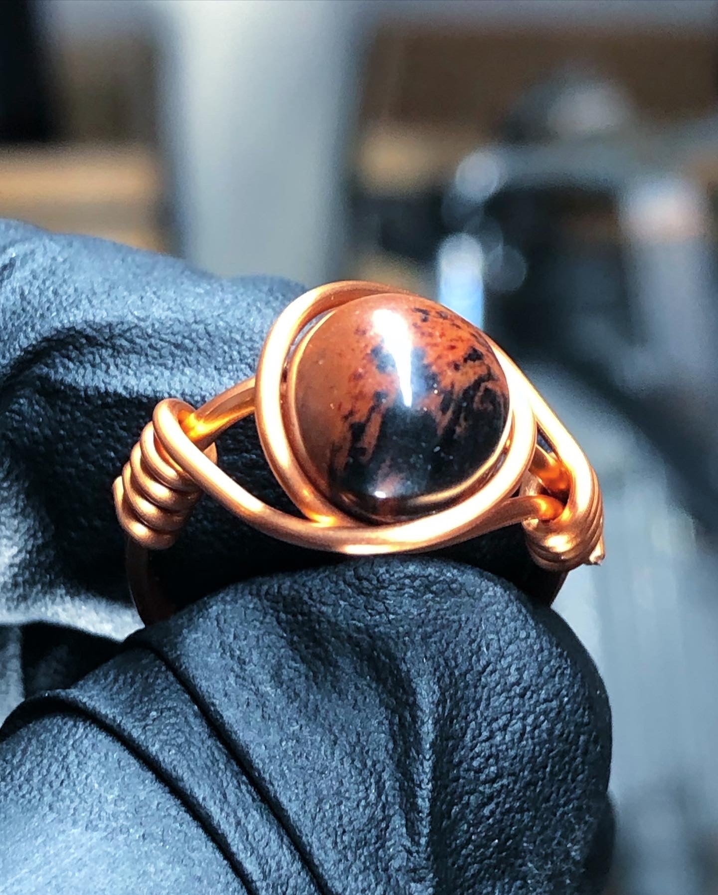 Mahogany Obsidian 8mm Ring - Copper Petite Band - Buy 1 Get 1 Free