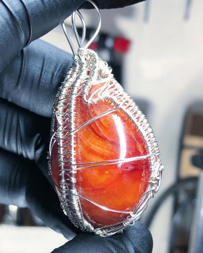 Carnelian Sterling Silver Pendant - Tektaineum Style - Premium