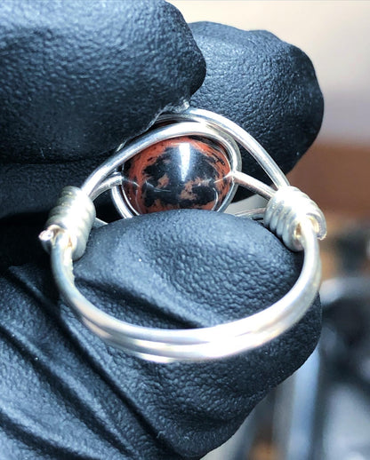 Mahogany Obsidian 8mm Ring - Sterling Silver Petite Band - Buy 1 Get 1 Half Price