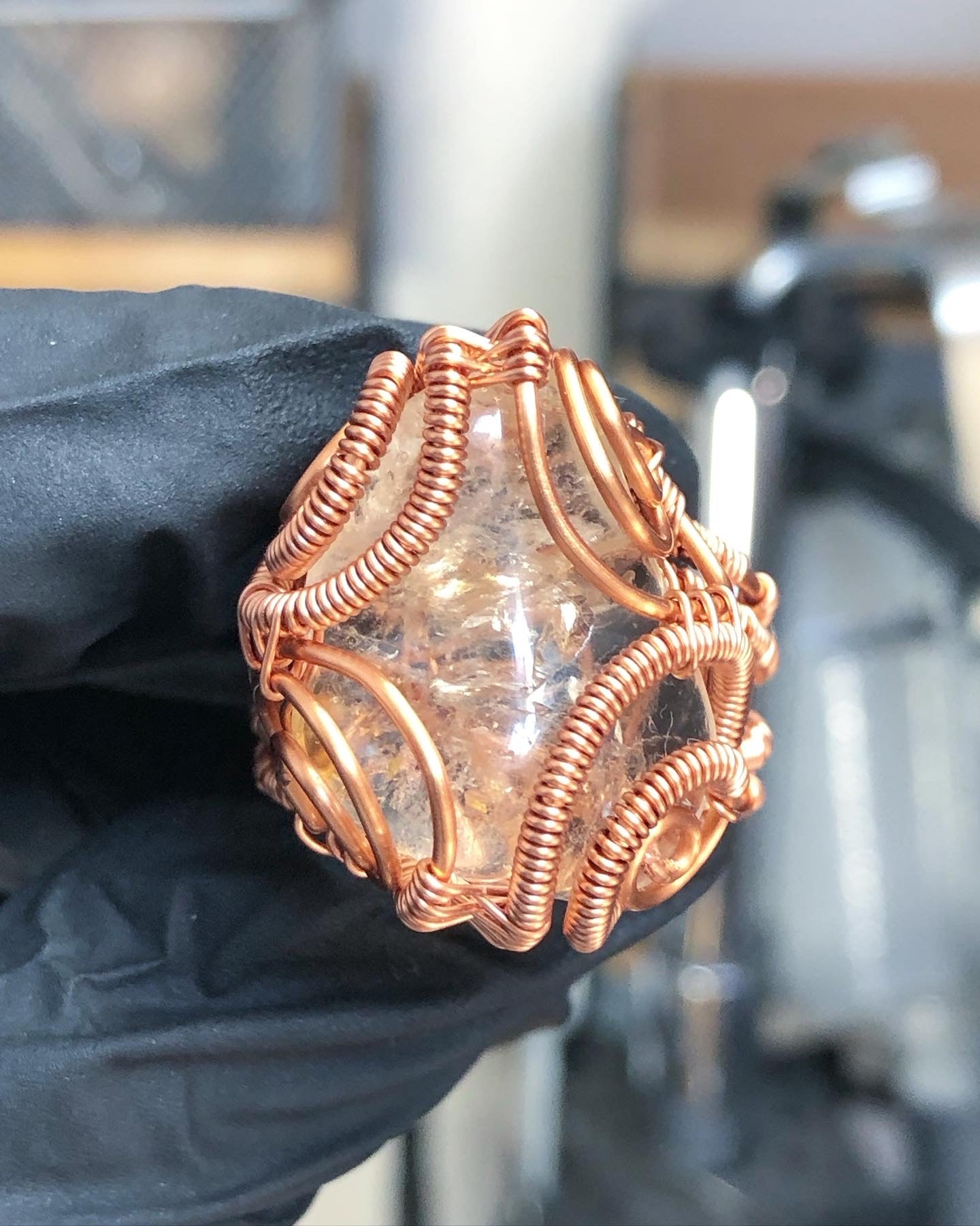 Clear Quartz Copper Ring - Dragon Style