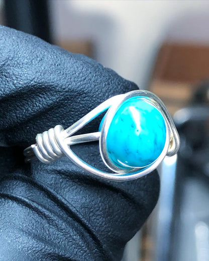 Turquoise 8mm Ring - Sterling Silver Petite Band - Buy 1 Get 1 Half Price