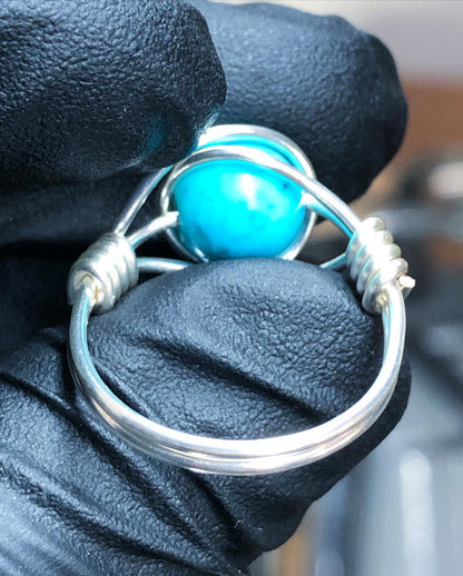 Turquoise 8mm Ring - Sterling Silver Petite Band - Buy 1 Get 1 Half Price