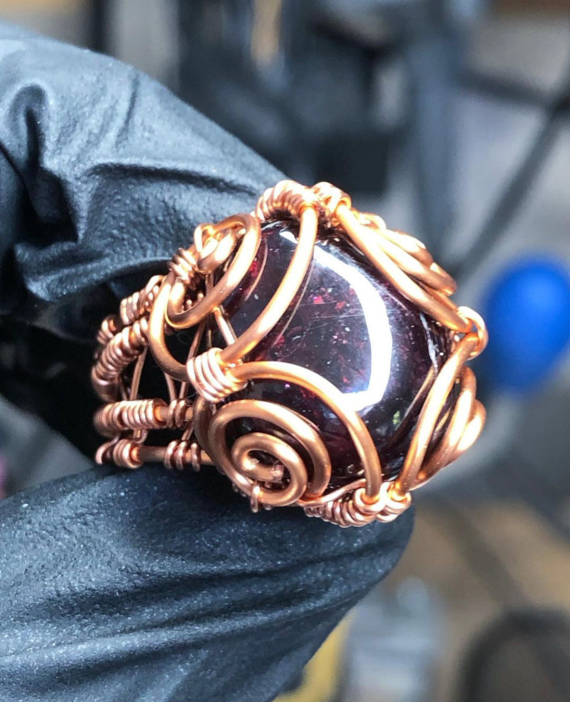 Garnet Copper Ring - Bohemian Style - Premium