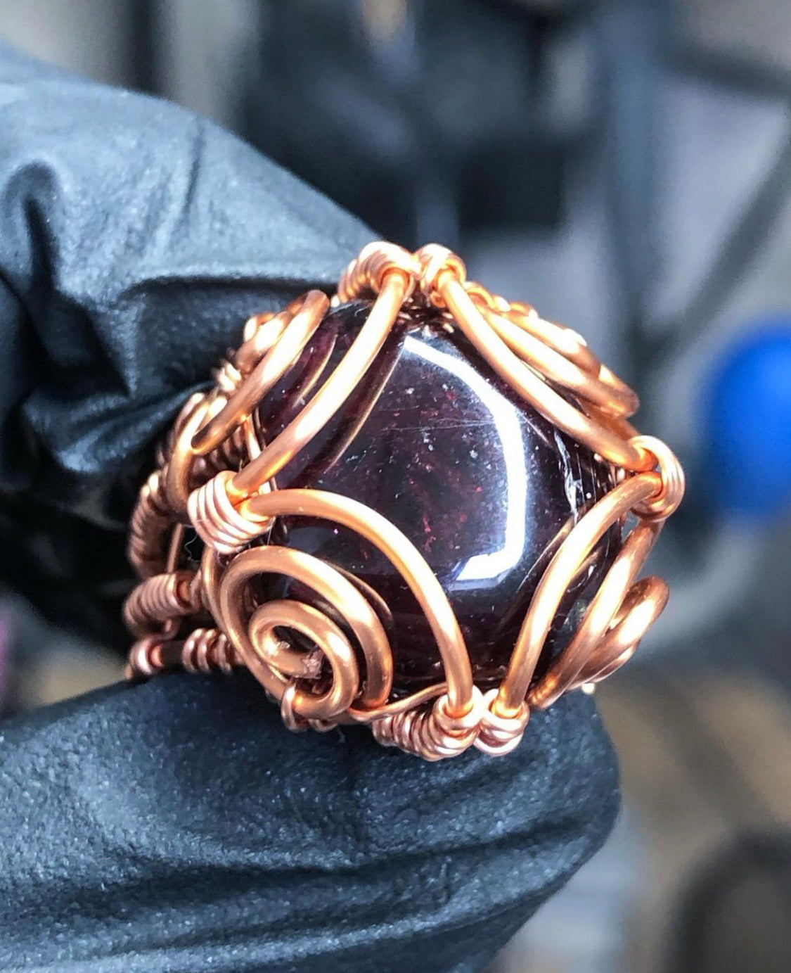 Garnet Copper Ring - Bohemian Style - Premium