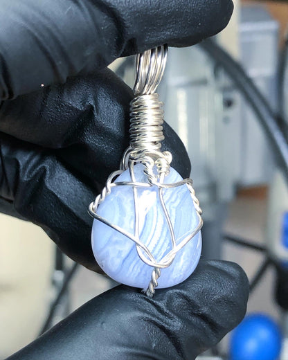 Blue Lace Agate Tumble Sterling Silver Pendant - Mini Range - Premium