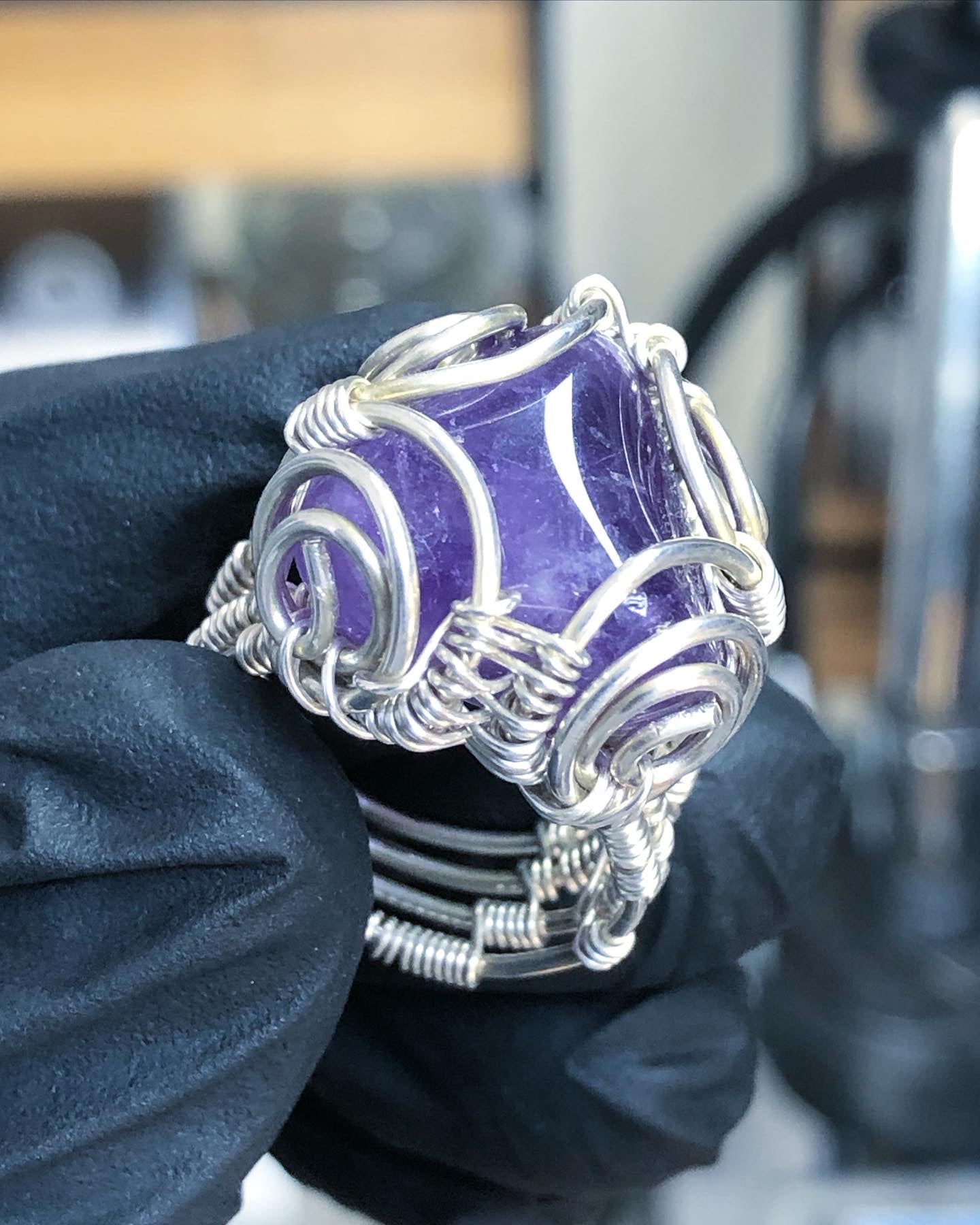 Amethyst Sterling Silver Ring - Bohemian Style