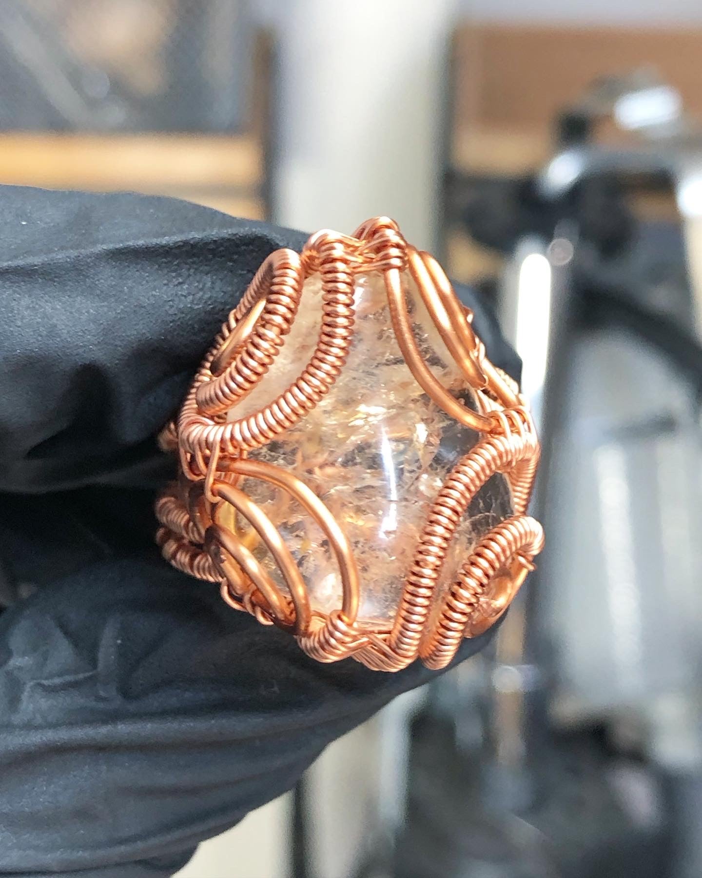 Clear Quartz Copper Ring - Dragon Style