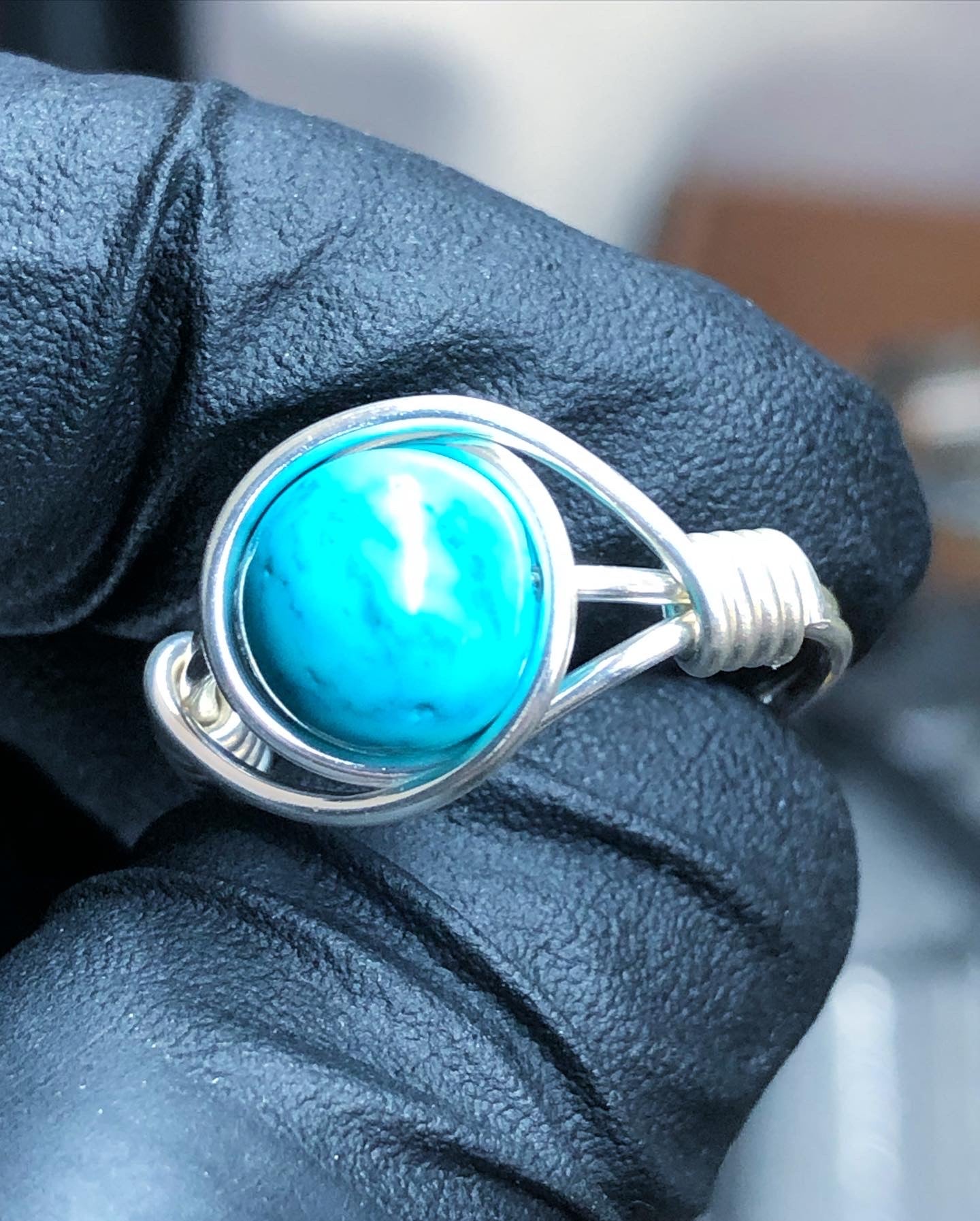 Turquoise 8mm Ring - Sterling Silver Petite Band - Buy 1 Get 1 Half Price