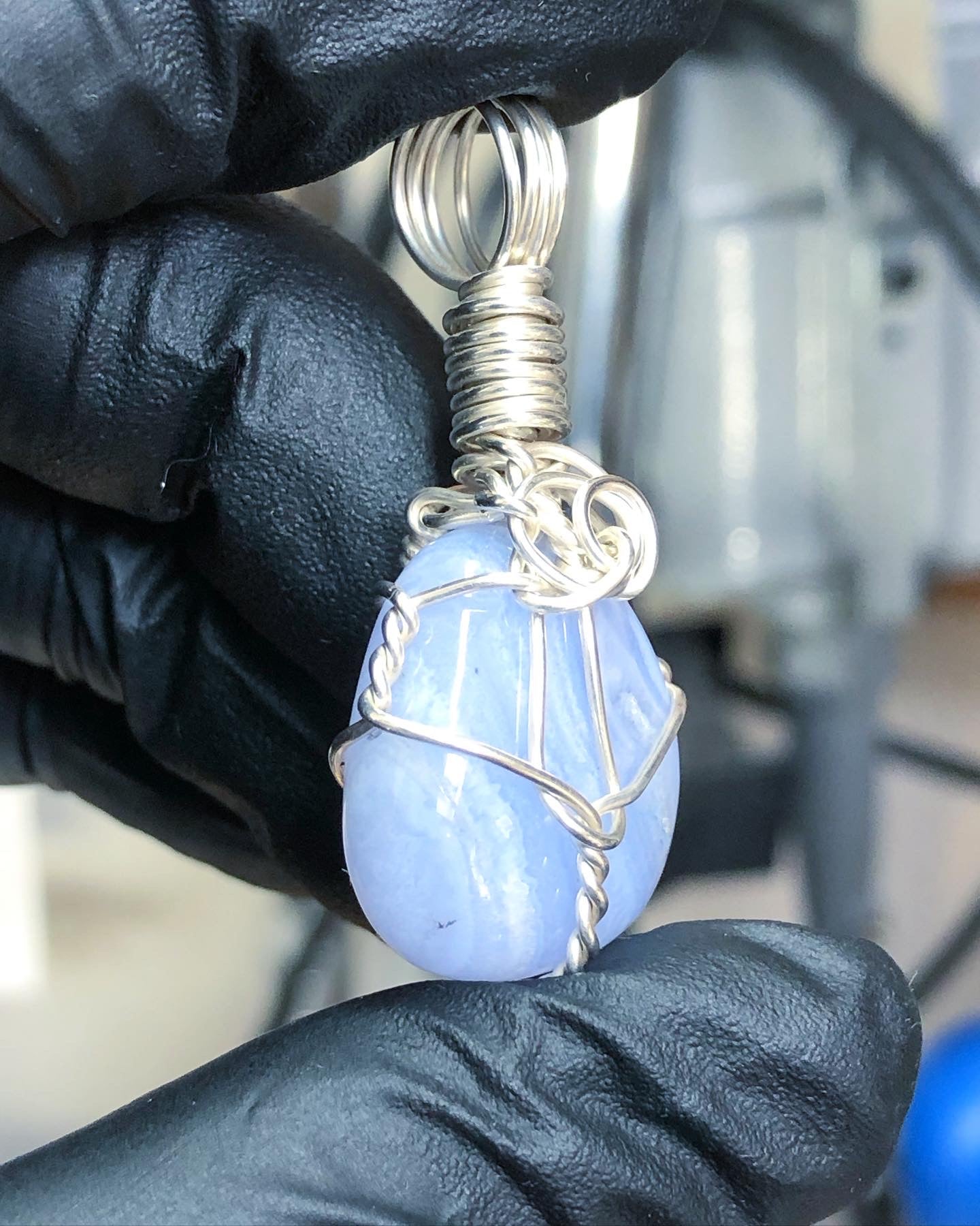 Blue Lace Agate Tumble Sterling Silver Pendant - Mini Range - Premium