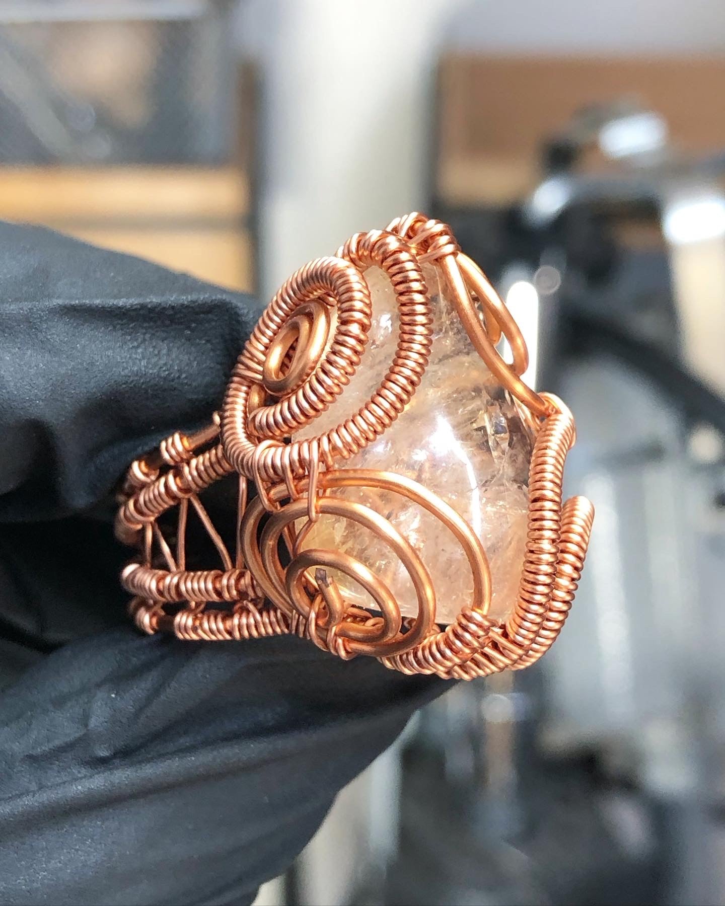 Clear Quartz Copper Ring - Dragon Style