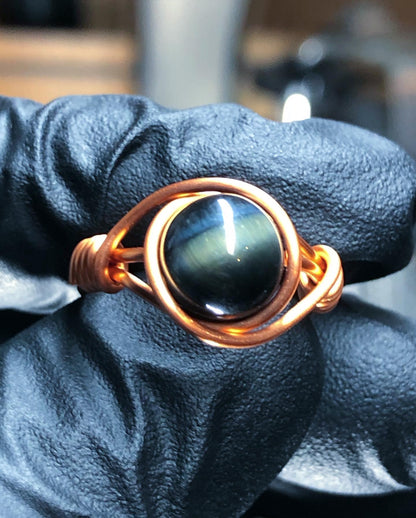 Blue Tigers Eye 8mm Ring - Copper Petite Band - Buy 1 Get 1 Free