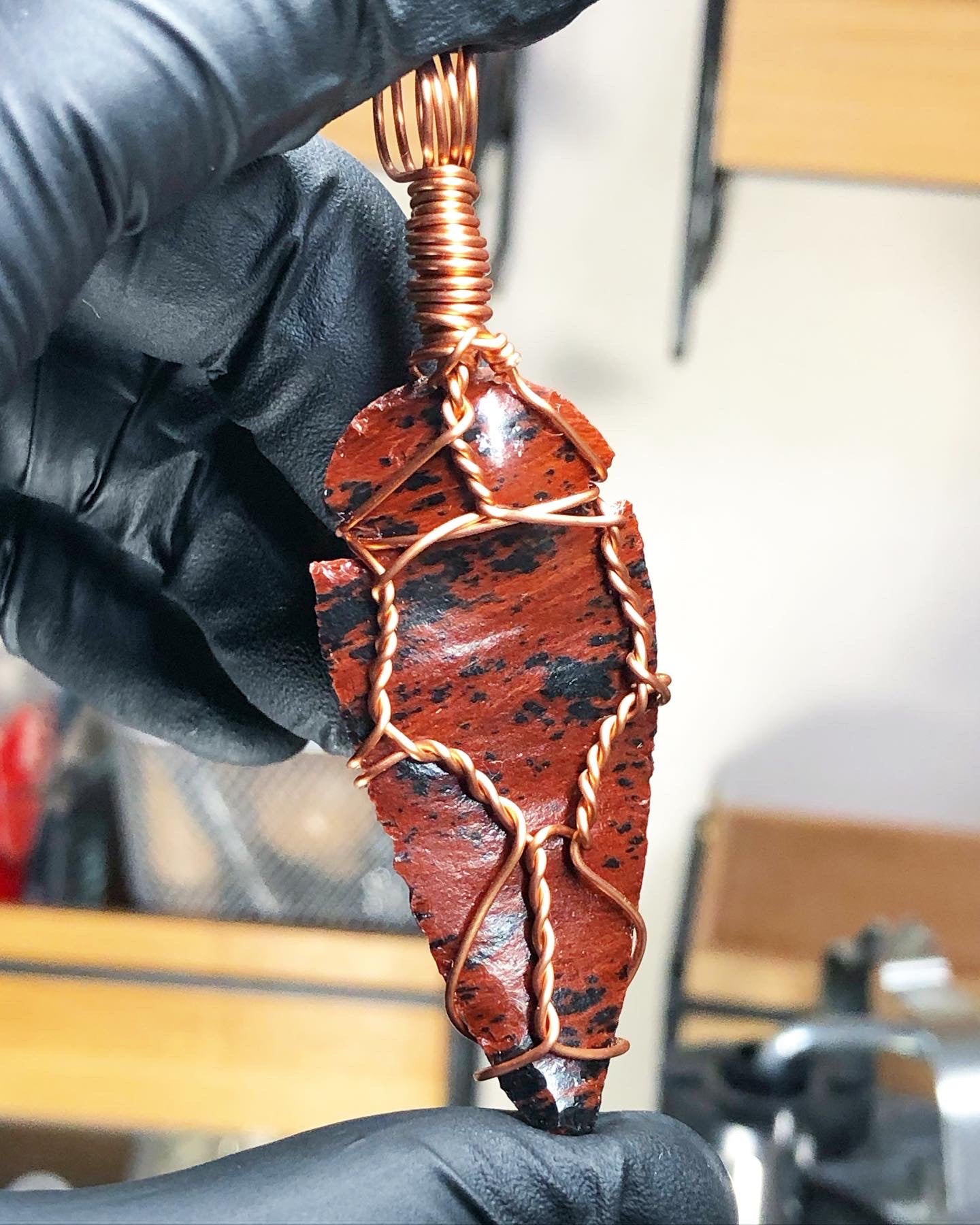 Mahogany Obsidian Copper Arrowhead Pendant - Premium