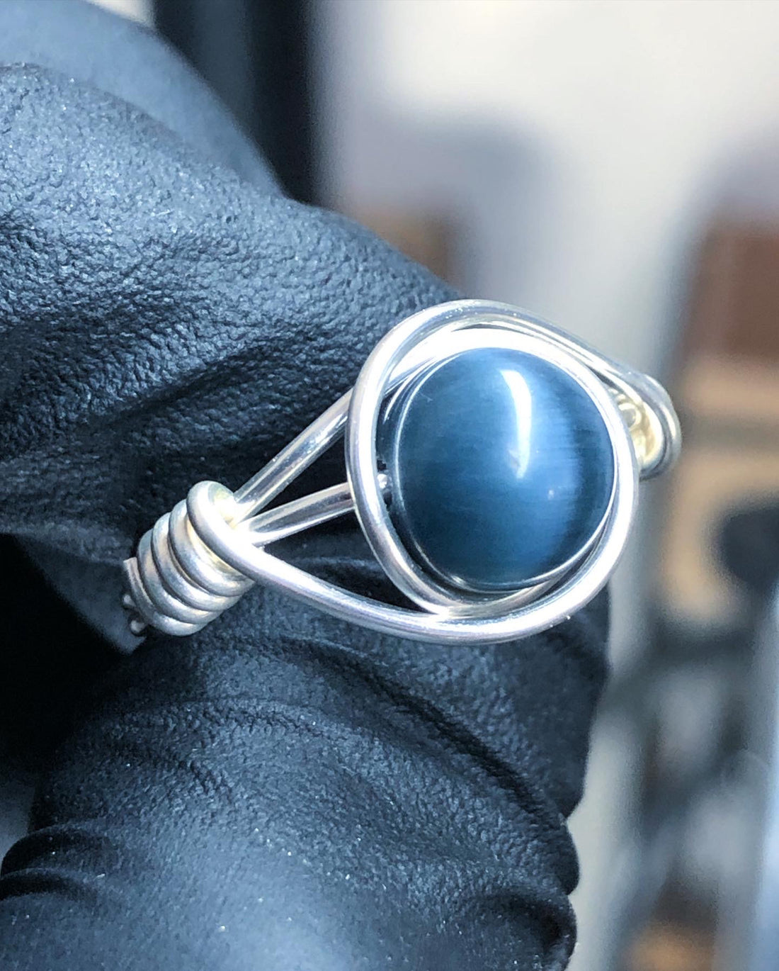 Blue Tiger’s Eye 8mm Ring - Sterling Silver Petite Band - Buy One Get One Half Price