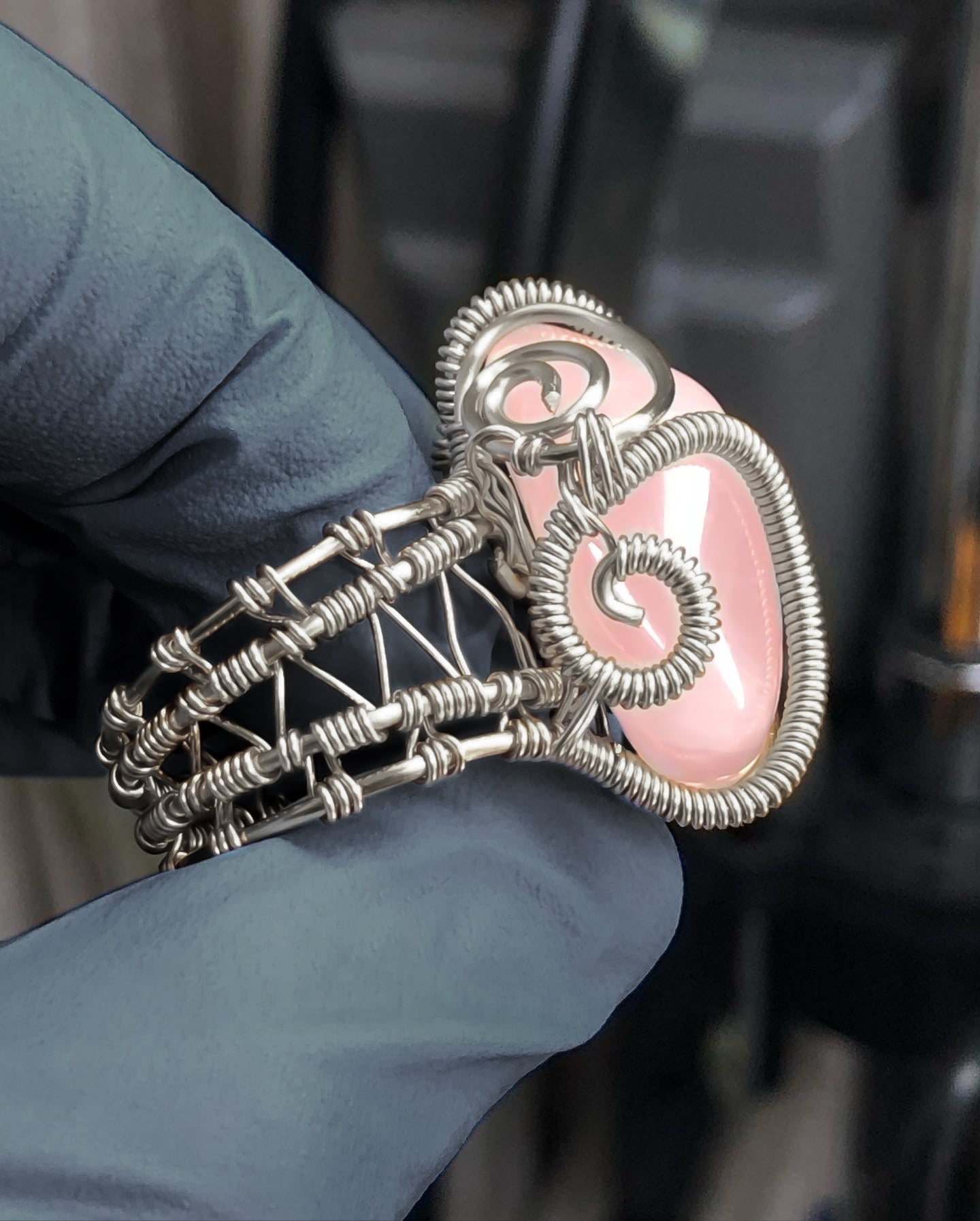 Rose Quartz Sterling Silver Ring - Dragon Style