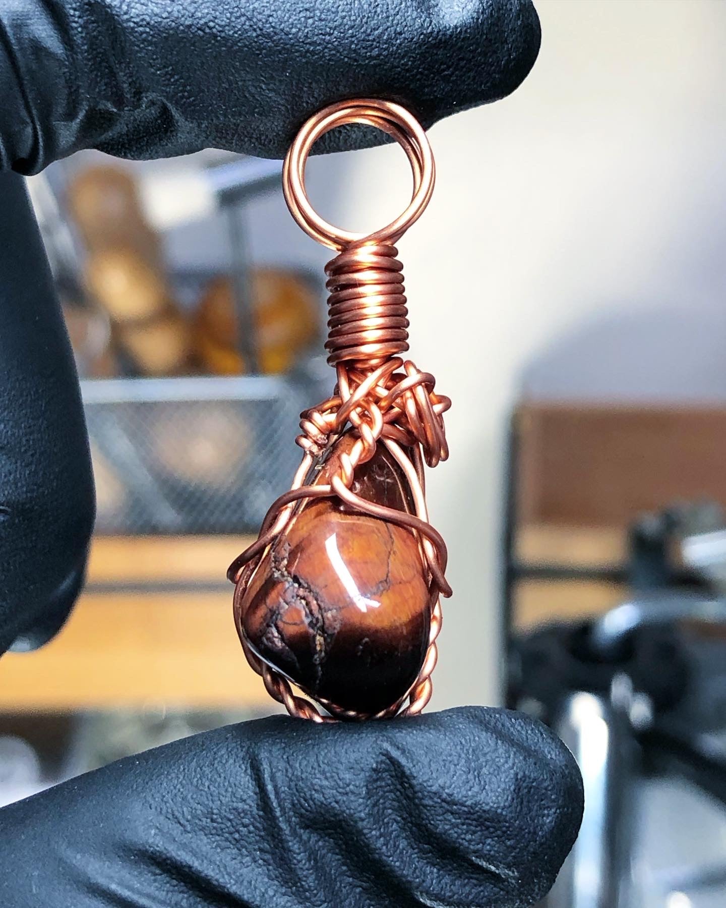 Red Tigers Eye Tumble Copper Pendant - Mini Range