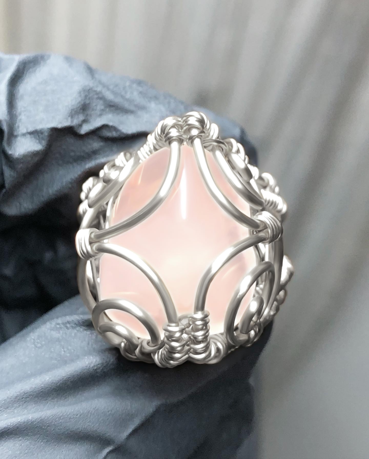 Rose Quartz Sterling Silver Ring - Bohemian Style