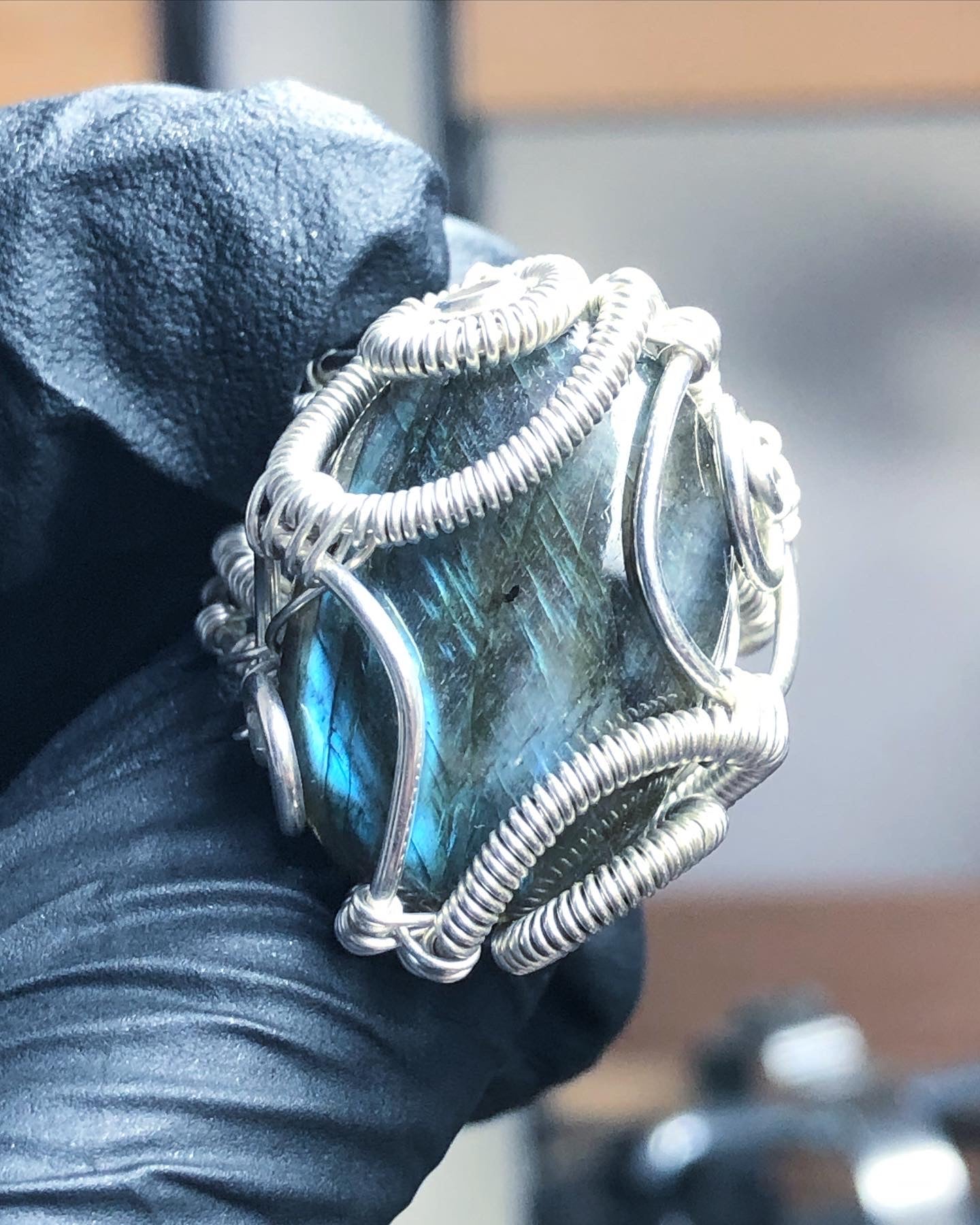 Labradorite Sterling Silver Ring - Dragon Style - Premium