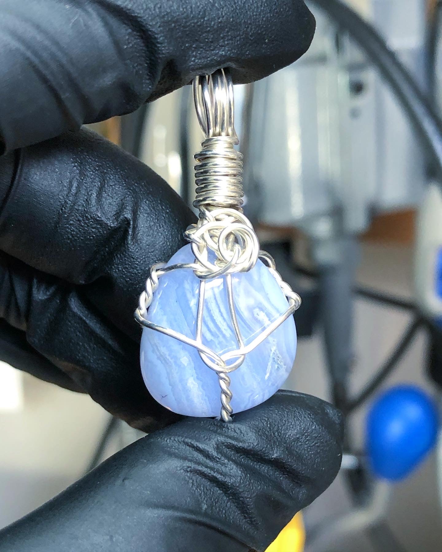 Blue Lace Agate Tumble Sterling Silver Pendant - Mini Range - Premium