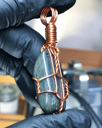 Blue Tigers Eye Tumble Copper Pendant - Mini Range