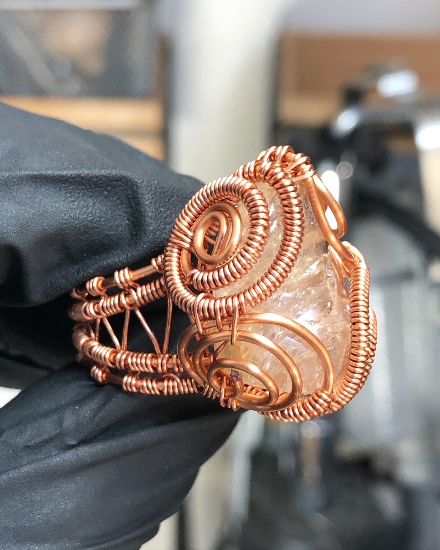 Clear Quartz Copper Ring - Dragon Style