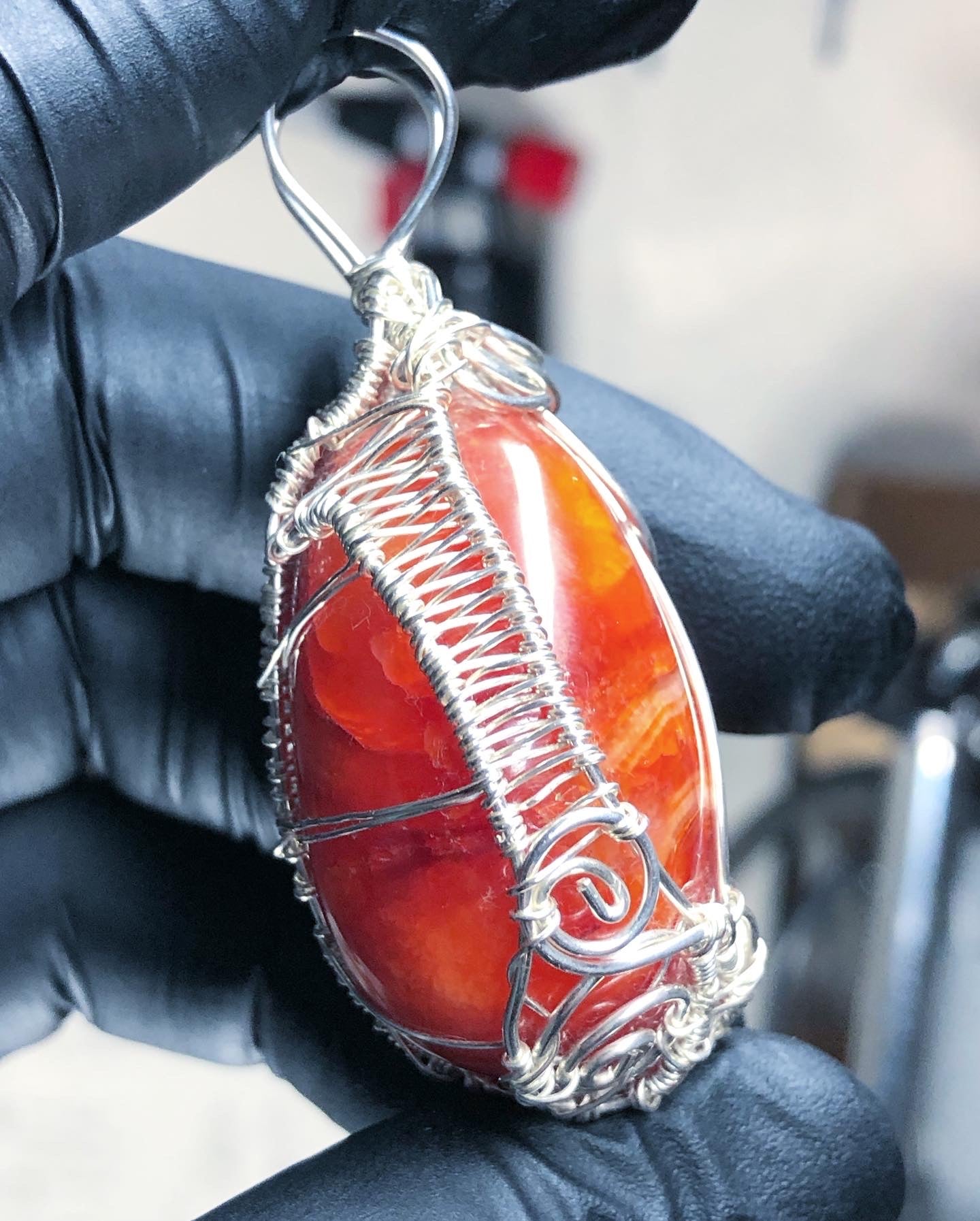 Carnelian Sterling Silver Pendant - Tektaineum Style - Premium