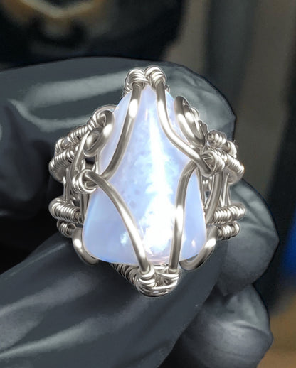 Blue Lace Agate Sterling Silver Ring - Bohemian Style -Premium