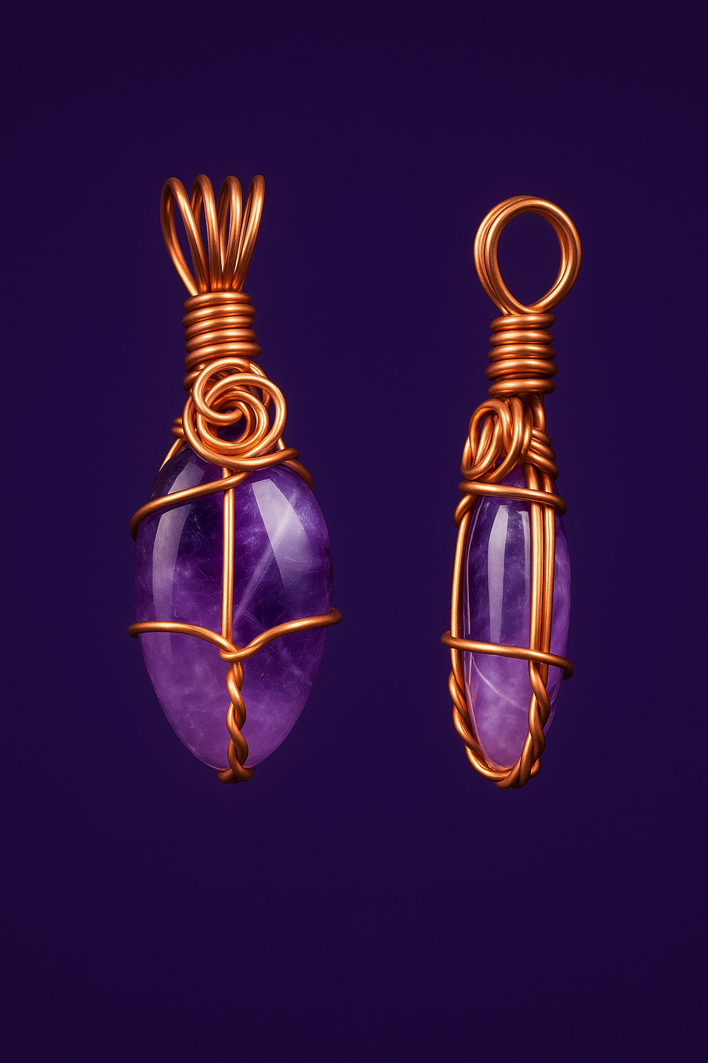 Amethyst copper pendant front and side seamless deep purple lighting