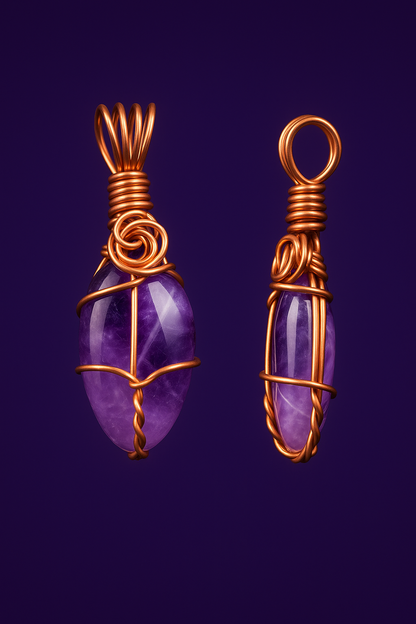Amethyst copper pendant front and side seamless deep purple lighting