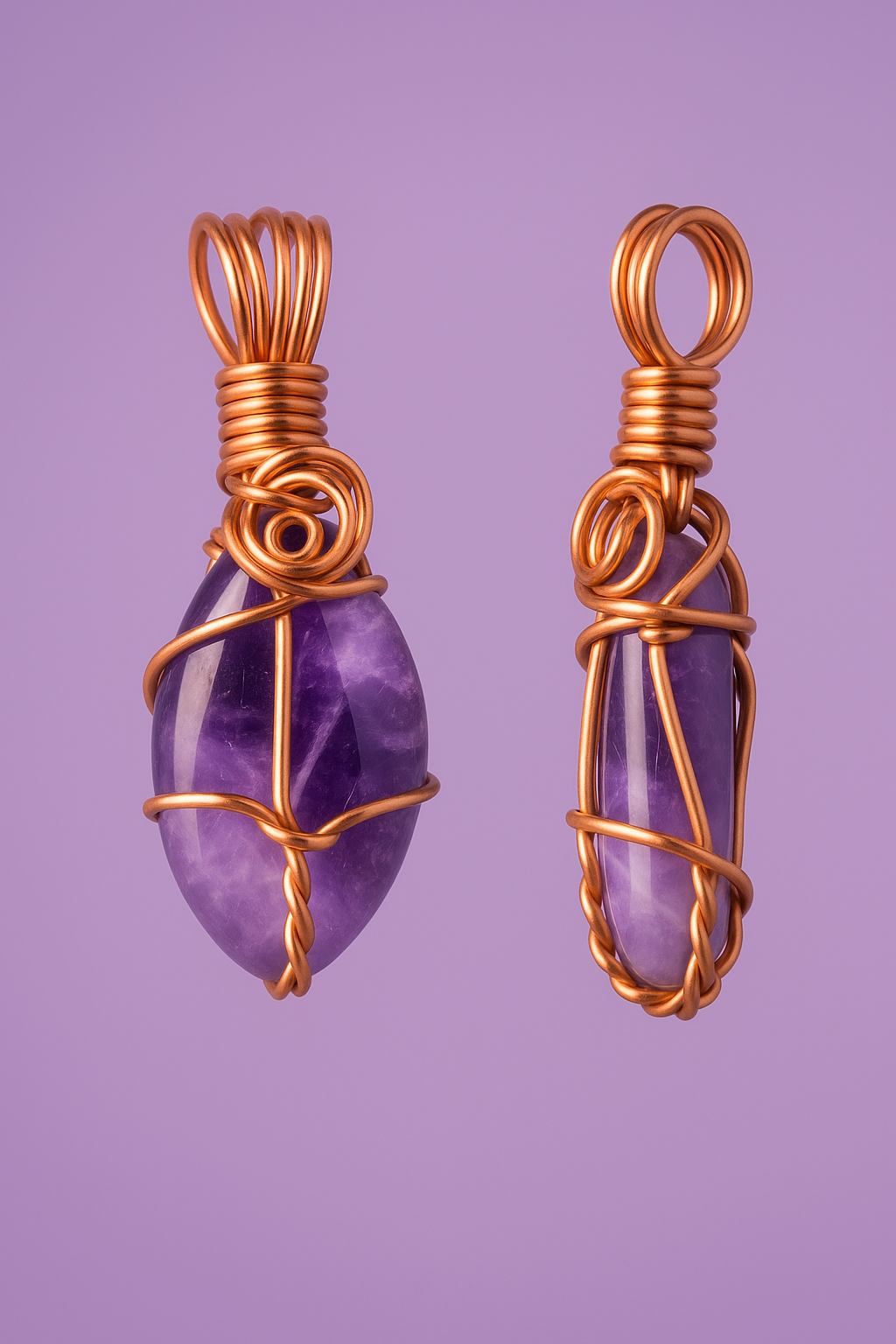Amethyst copper pendant front and side seamless soft purple lighting