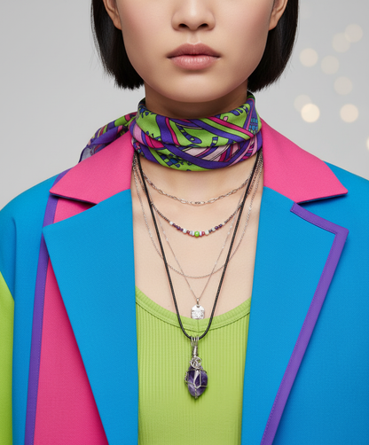 Asian female model studio long black cord layers