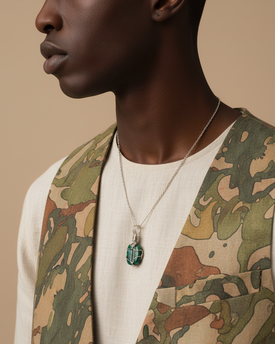 Black male model earthy materials mini pendant