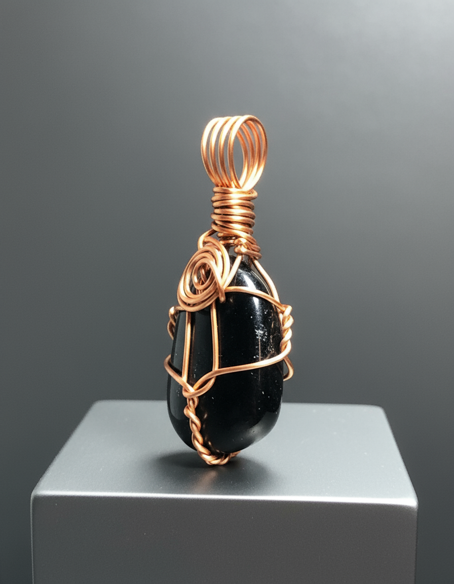 Black Obsidian Pendant - Gunmetal Grey