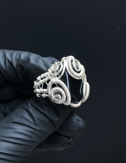 Black Obsidian Ring - Black Glove Side