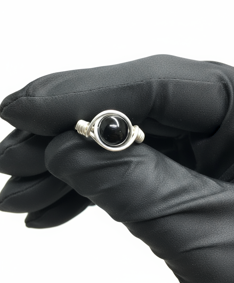 Black Onyx Ring - Black Silk Glove
