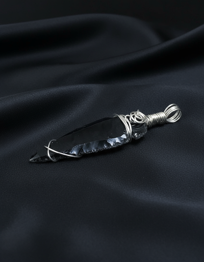 Black Tourmaline Pendant - Black Satin