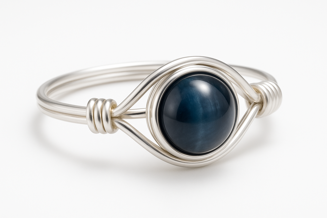 Blue Tiger Eye Ring Angled View