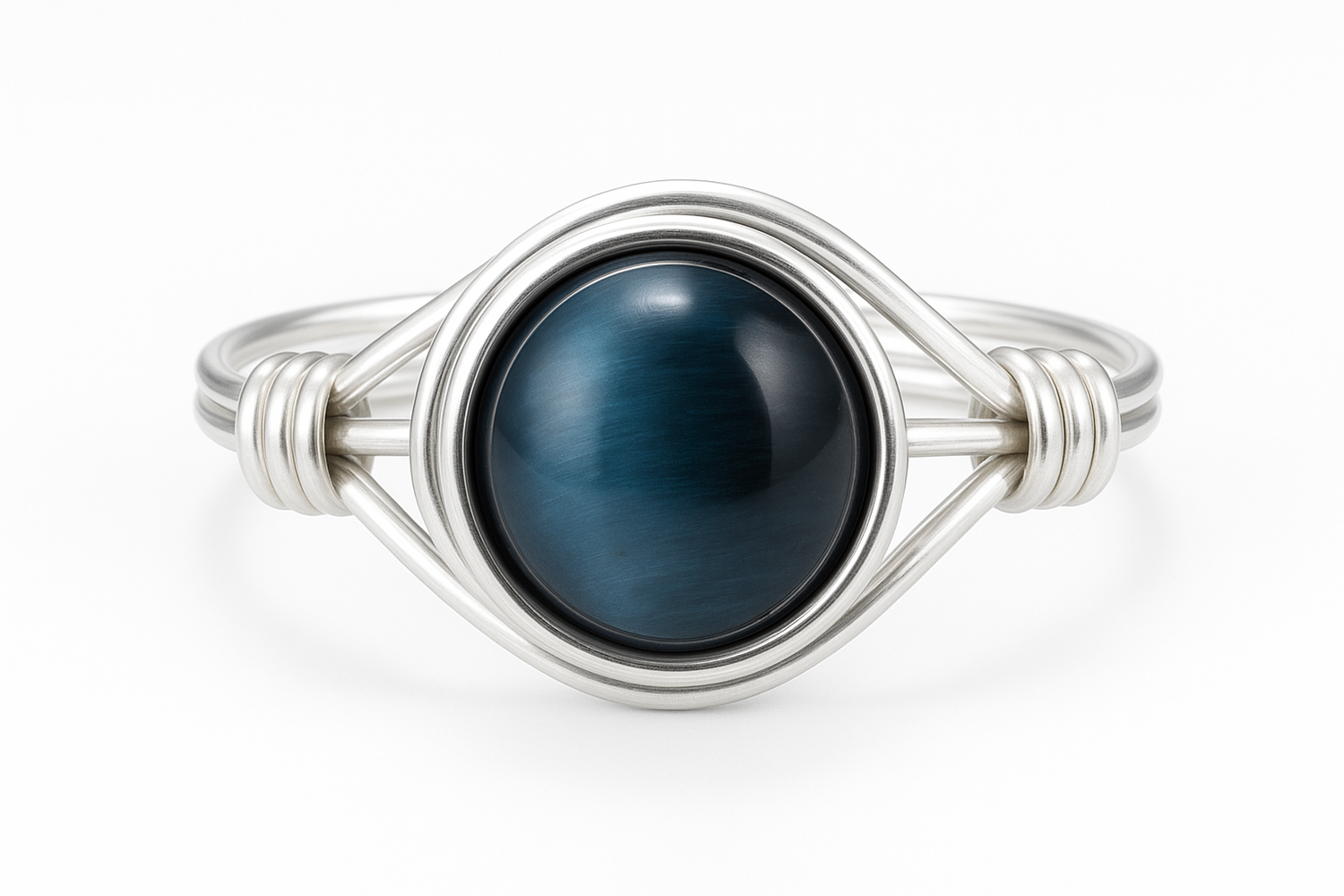 Blue Tiger Eye Ring Front View - Corrected
