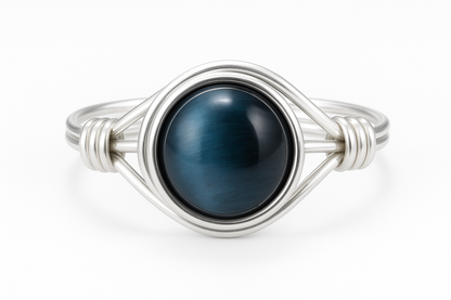 Blue Tiger Eye Ring Front View - Corrected