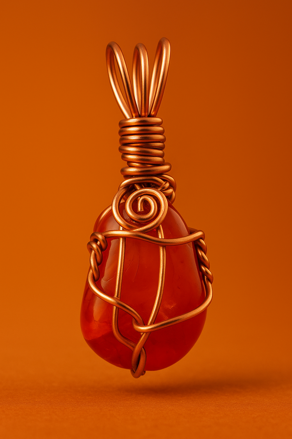 Carnelian copper pendant with orange studio background