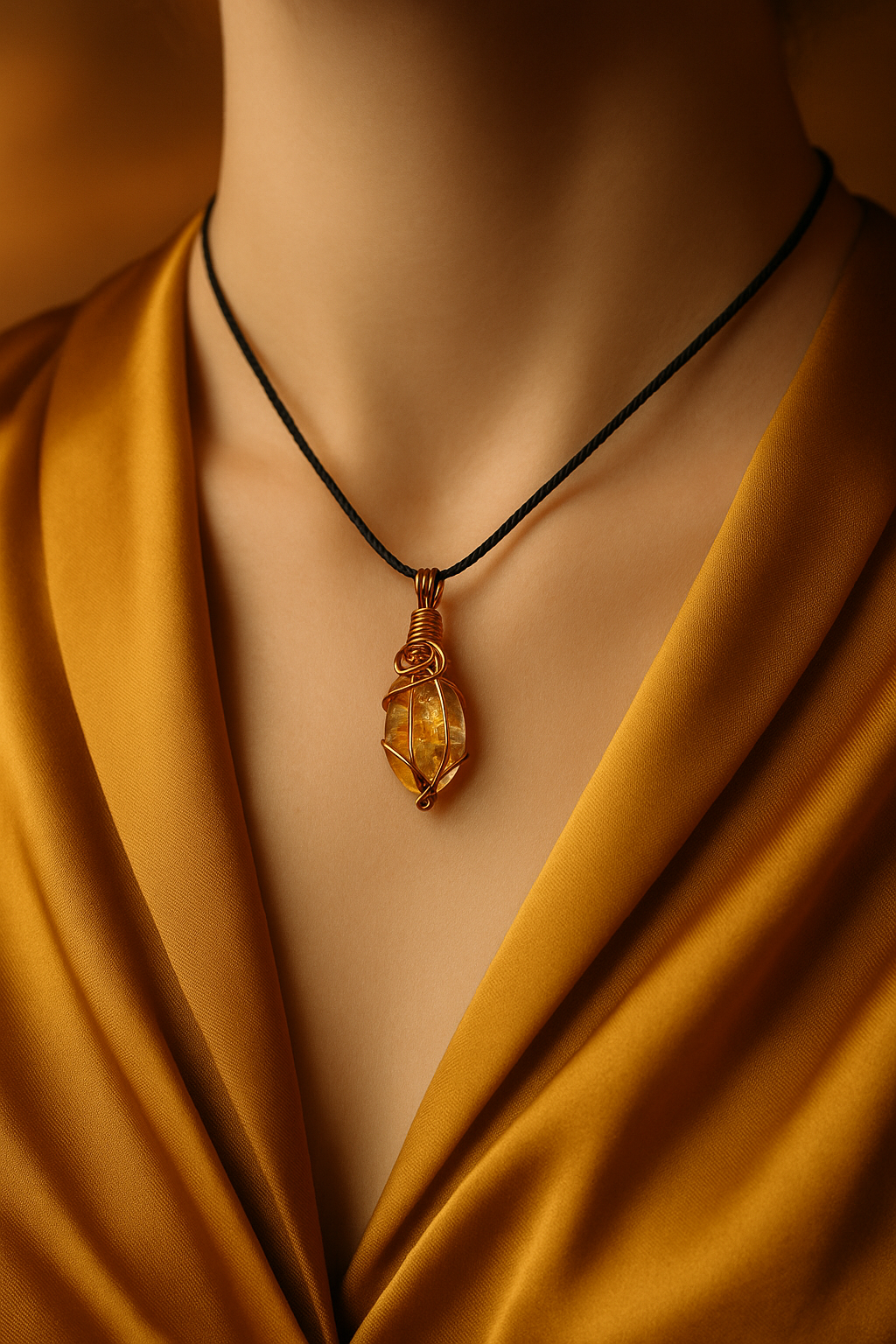Citrine 1.5cm Pendant - Golden Yellow Silk