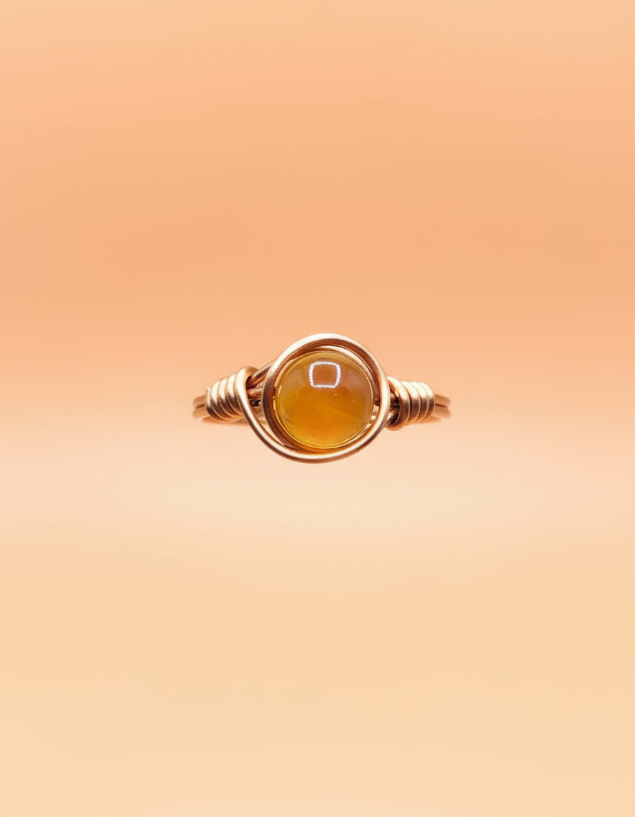 Citrine Copper Ring - Peachy Orange Studio Front