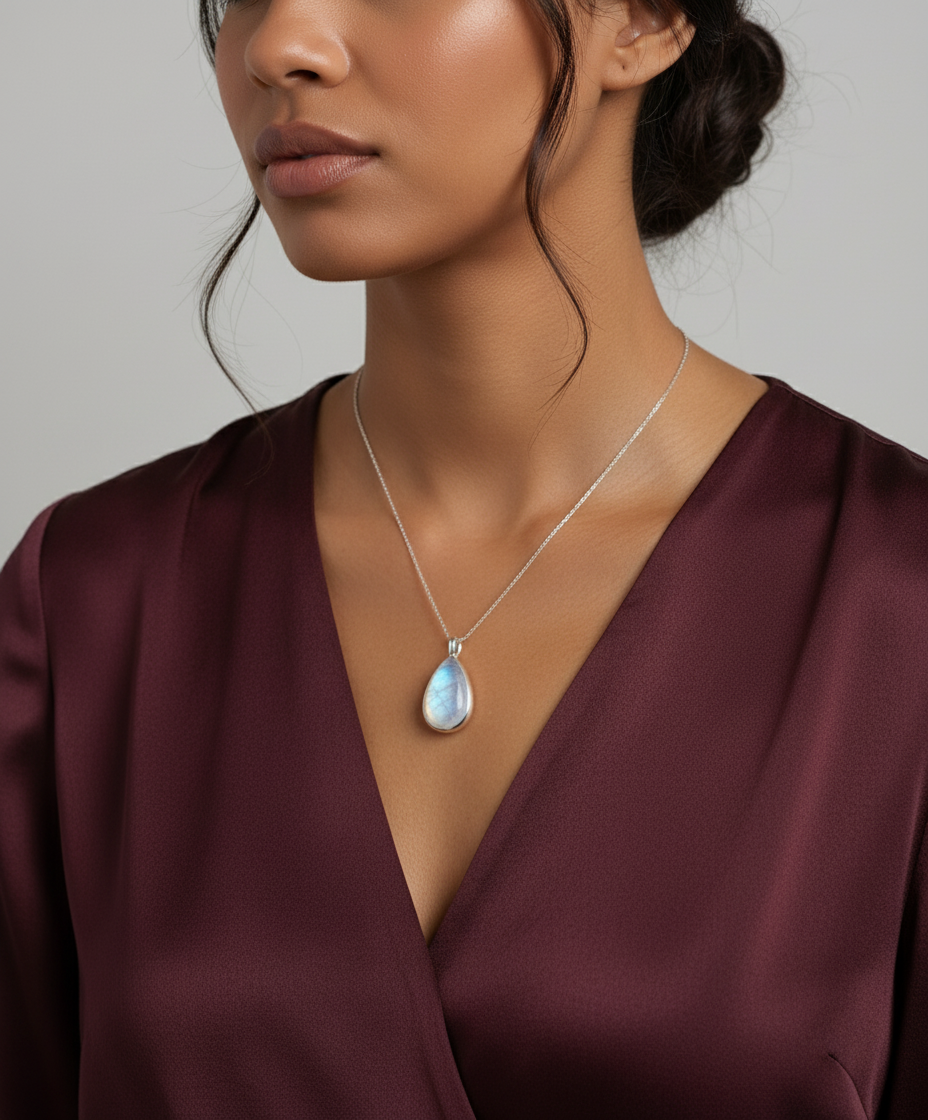 Classic jewelry photo of Bliss Collection Tranquil Sterling Silver Pendant with Latina model