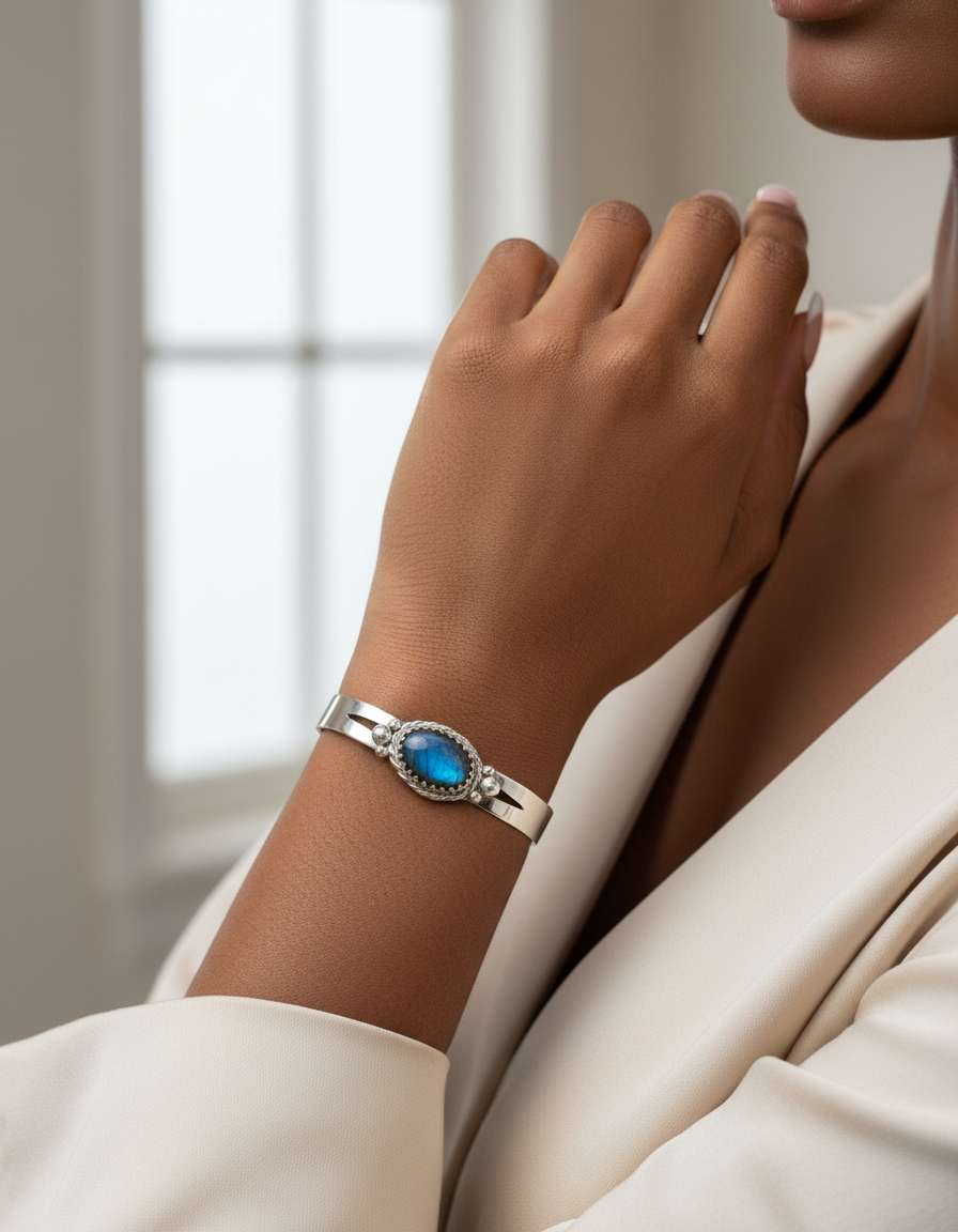 Classic jewelry photo with much smaller bracelet on East African model