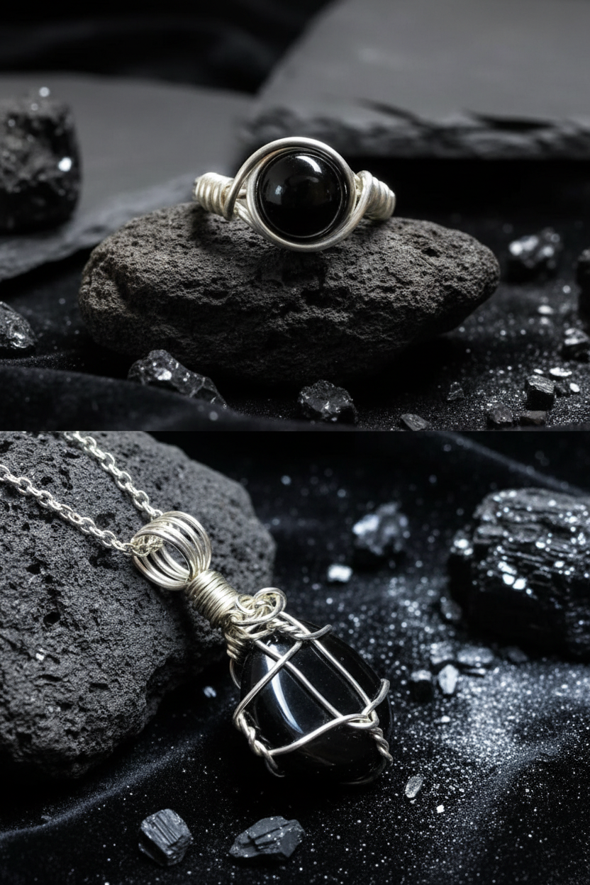 Creative artistic presentation - black stone set