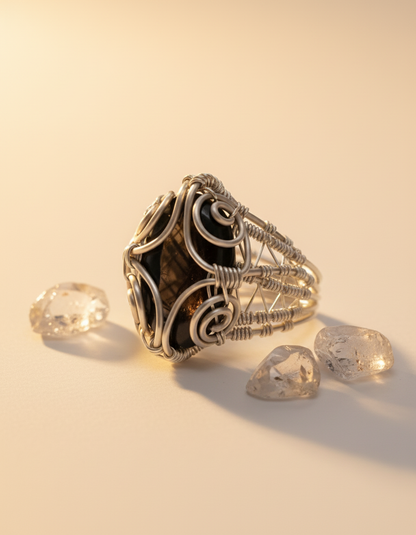Golden hour lighting with clear quartz crystals