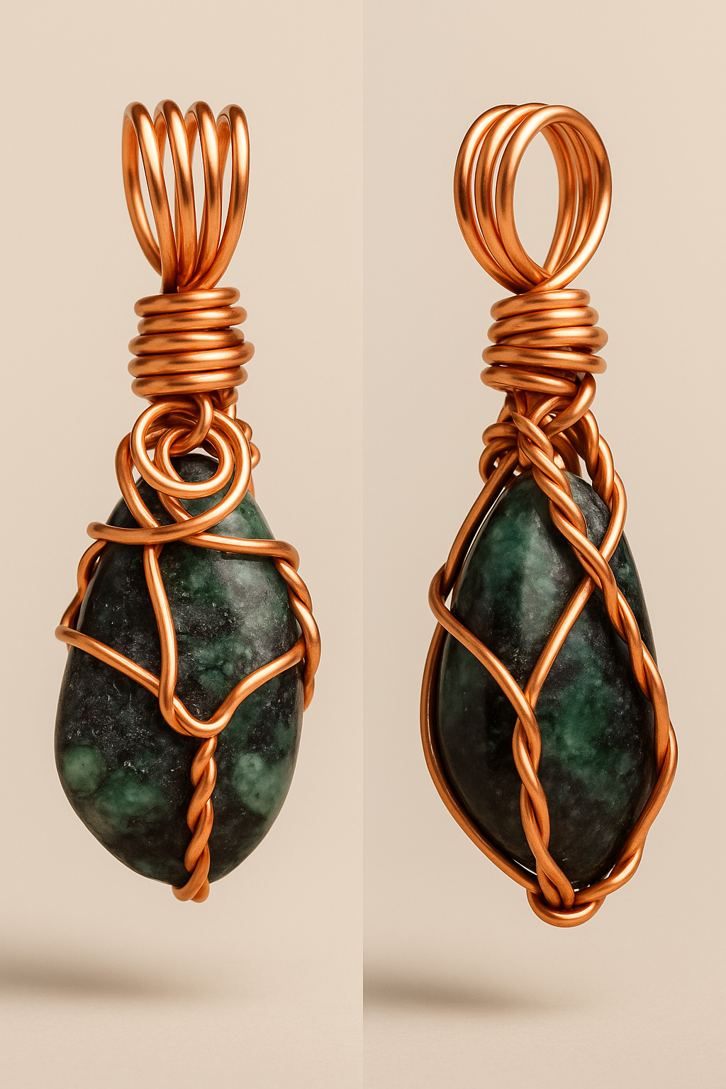 Green aventurine copper pendant front and back seamless composition