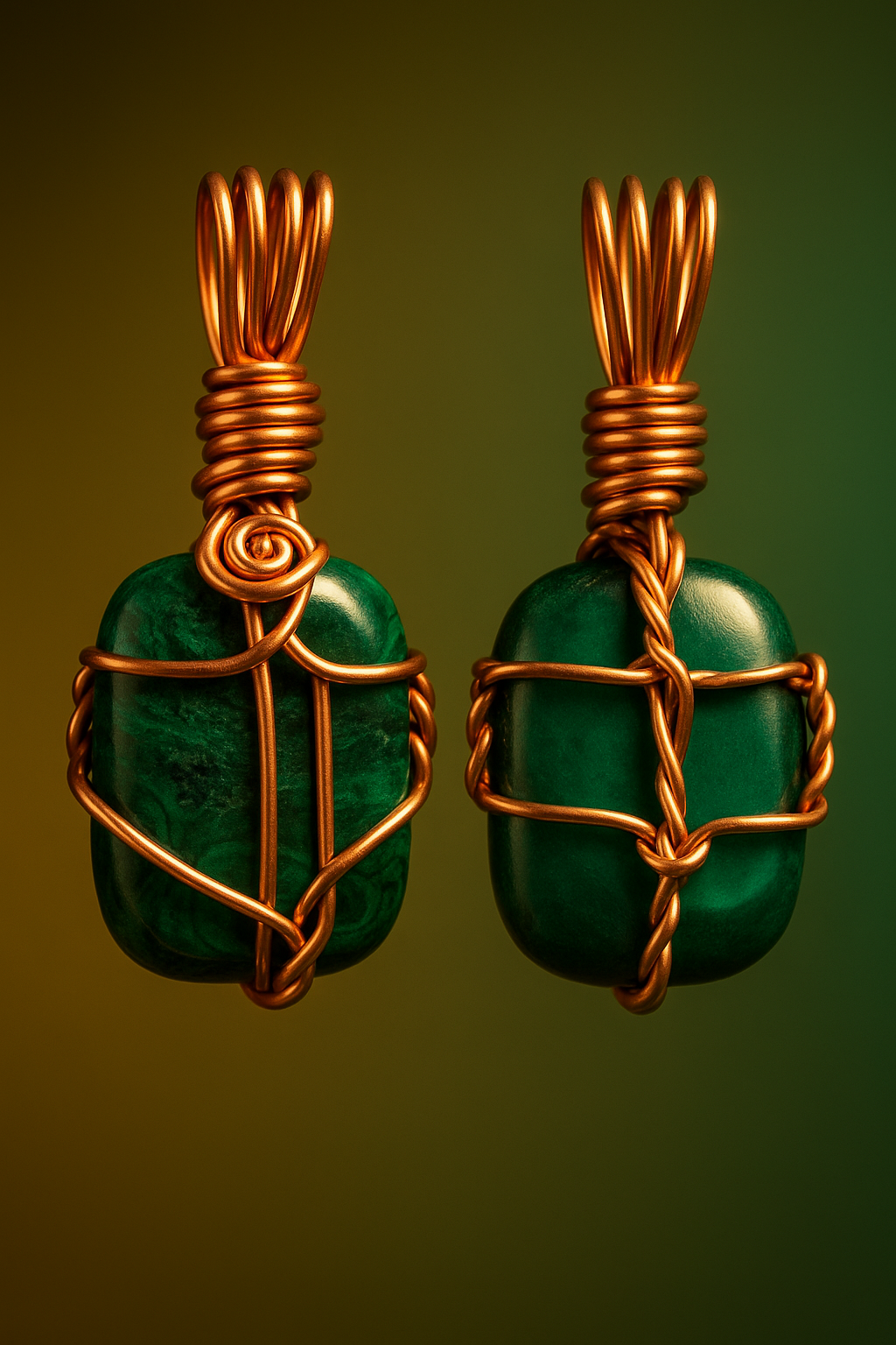 Green stone copper pendant front and back seamless green gold studio