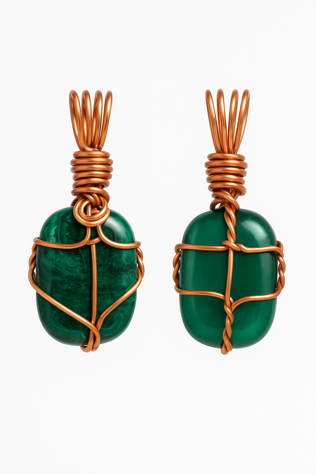 Green stone copper pendant front and back seamless white studio