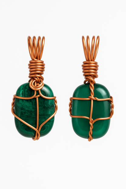 Green stone copper pendant front and back seamless white studio